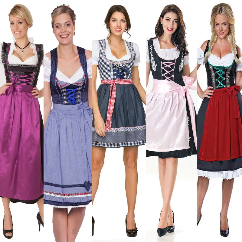 

Deluxe Traditional Oktoberfest Dirndl Costume Ladies Germany Bavaria Wench Fancy Dress Beer Girl Dress Apron Set Outfit
