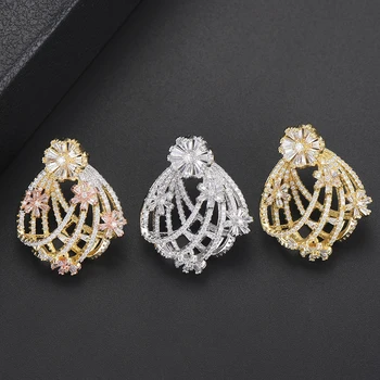 

LARRAURI Brand Flower Stud Earring for Women Dubai Wedding Clear Crystal Cubic Zircon CZ Bridal Bohemian Earrings 2019