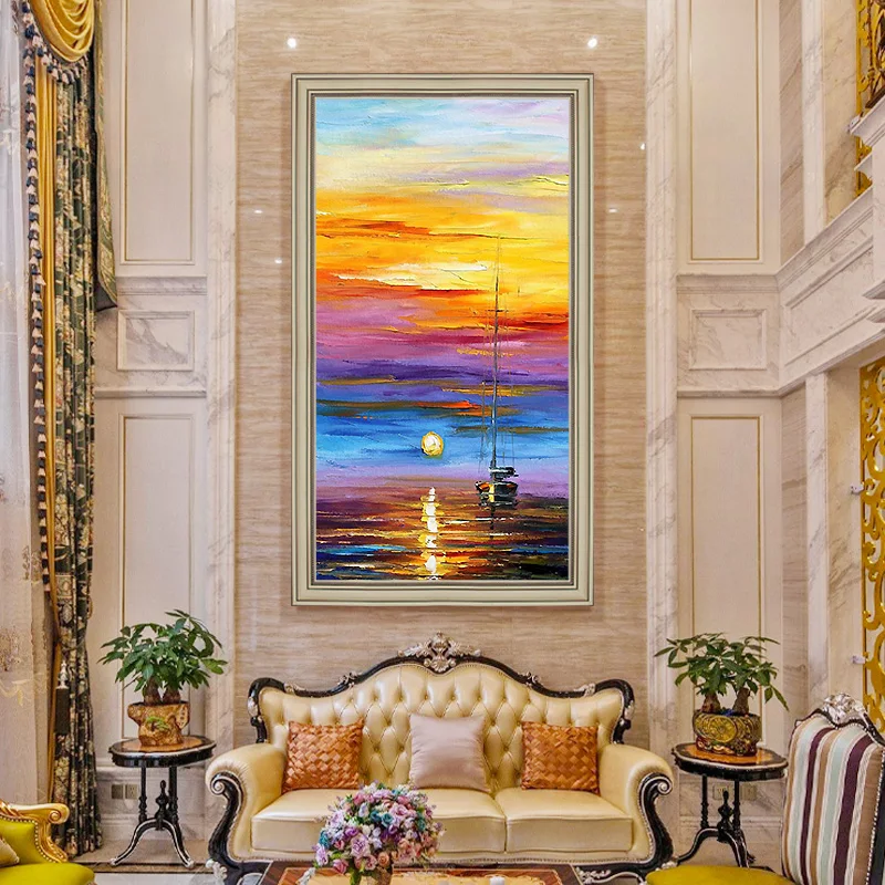 hand-painted-oil-painting-decorative-painting-sunrise-paintings-continental-entrance-penthouse-floor-hollow-booming-large-mural