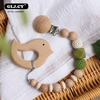 

Baby Teether Pacifier Chain Natural Beech Cartoon Rodent For Pendant Clip Silicone Wooden Beads Baby Nursing Christmas Day Gift