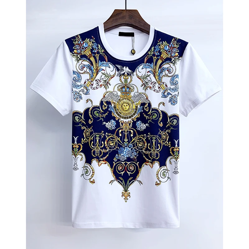2022 spring / summer new men's T-shirt Baroque print short sleeve round neck youth half European and American fashion | Мужская