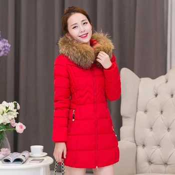 

2020 New Winter Cotton Padded Jacket Female Korean Version of The Long Slim Big Fur Parka Warm Coat Women Casual Long Outwear