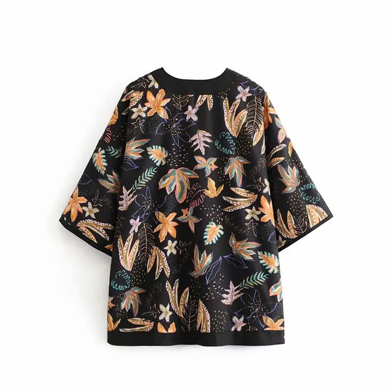 

2018 Western Style Spring And Summer WOMEN'S Dress New Style Black And White with Pattern Kimono-Style Floral Print Thin Coat