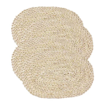 

Corn Straw Woven Placemats Oval Rattan Placemats Braided Dining Table Mats Natural Handmade Table Placemat Insulation Pad(11.81