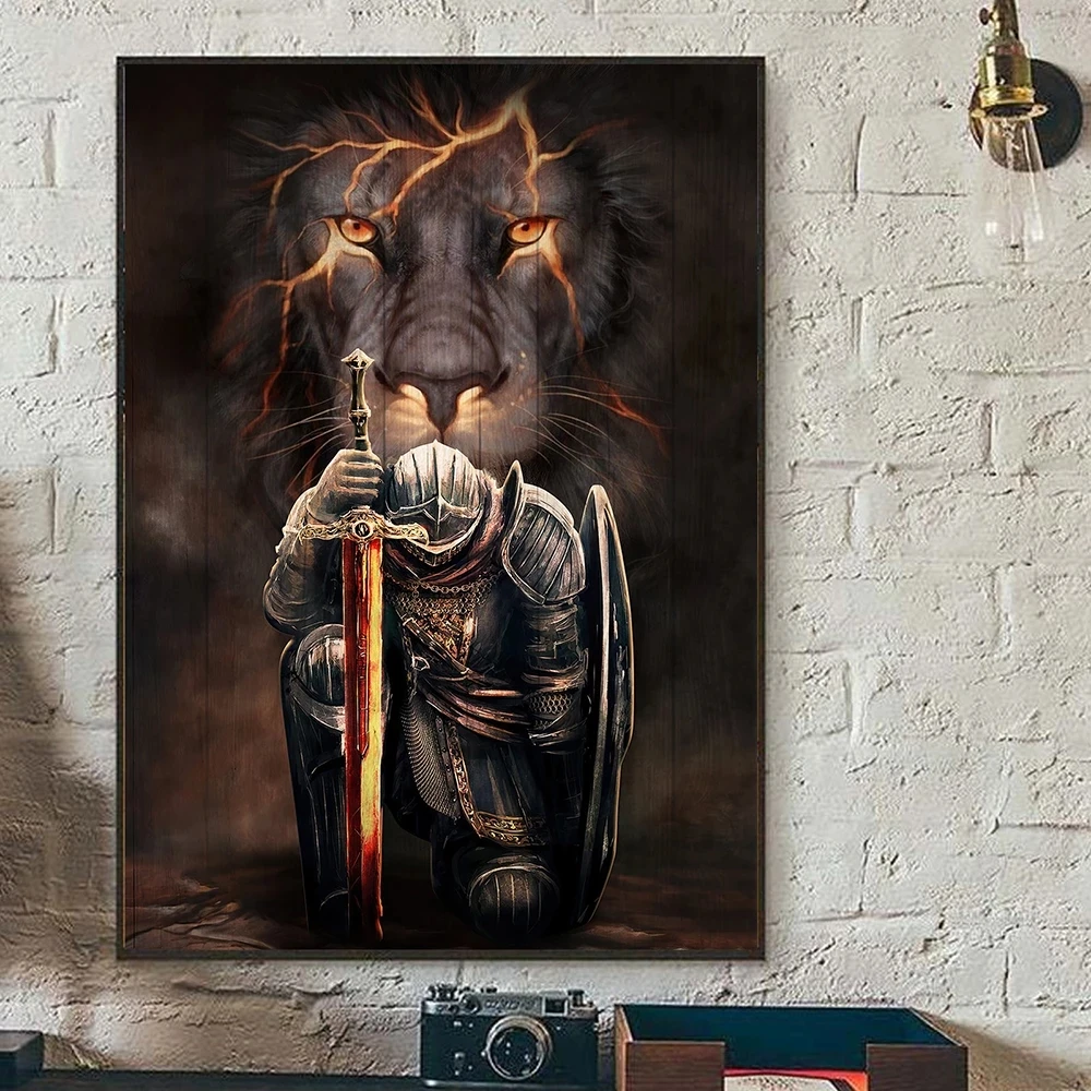 Full Square/Round 5D DIY Diamond Embroidery Knight Lion And The Armor Of Faith Diamond Painting Cross Stitch Kits Home Decor