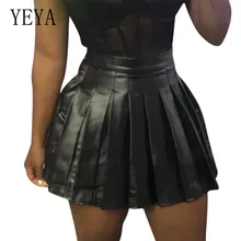 YEYA/Модная плиссированная юбка из искусственной кожи для женщин; Черная летняя пикантная мини-юбка с высокой талией; женская Повседневная Saia Feminina