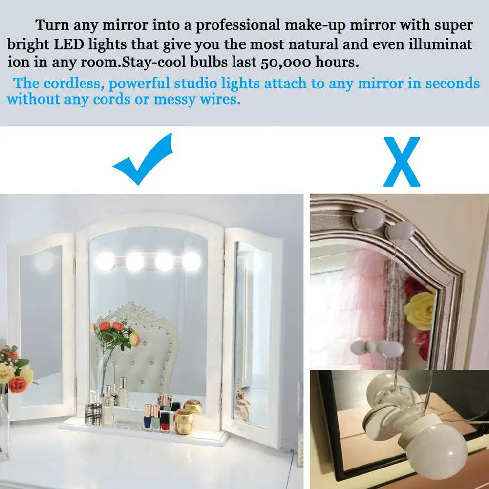4 светодиодный набор ламп для настольного макияжа, зеркальный светильник для макияжа, голливудский туалетный светильник, бесступенчатая настенная лампа с регулируемой яркостью