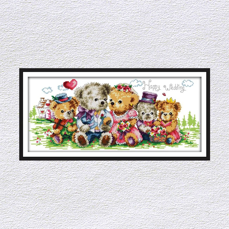 Joy Sunday Bears семейный набор для вышивки крестом серия мультфильмов узор DMC14CT Китайская вышивка Счетный набор для рукоделия ткань с принтом - Цвет: Фиолетовый
