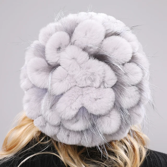 2021 Russia Hot Sale Winter Real Fur Beanies Hat Women 100% Genuine Real Rex Rabbit Hat Good Elastic Knitted Rex Rabbit Fur Caps 3
