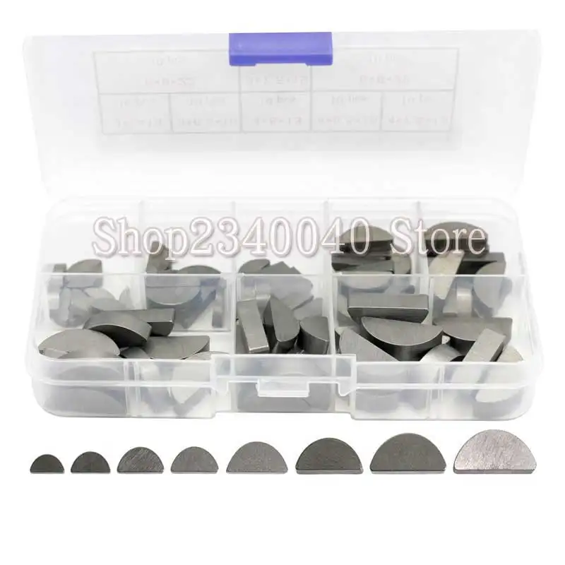 80pcs Metal Woodruff Keys Assortment Kit 8 Different Sizes Fasteners Mechanical Industry Woodruff Key Flywheel Pulley Crank Way