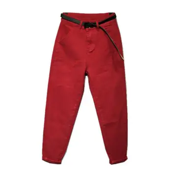 

European 2020 spring new red jeans female stretch casual pants fashion wild was thin feet harem pants plus size r67