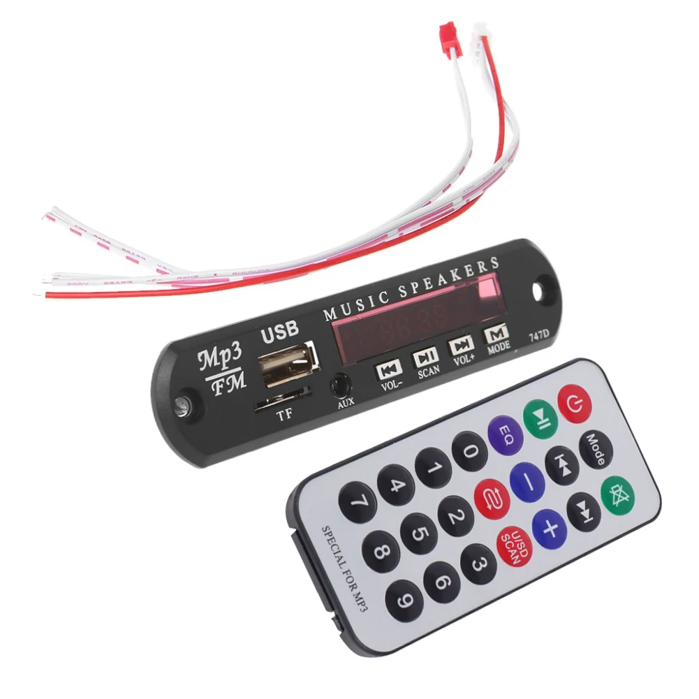 Car Radio Handsfree 12V Mp3 decoder Board Panel Bluetooth 5.0 Wireless FM Module TF Card 3.5mm USB AUX Music
