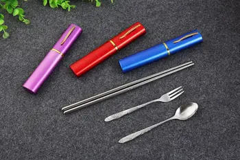 

3pcs / Set Outdoor Travel Picnic Spoon Fork Cutlery Set Camping Hiking Sanitary Tableware Stainless Steel Chopsticks Ultralight