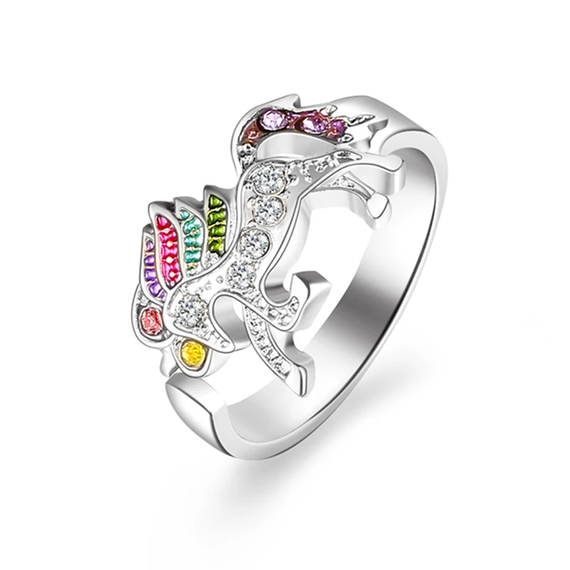 Модный милый рисунок единорога кольцо для женщин регулируемый сплав Кристалл палец кольцо ювелирные изделия подарок для девочки - Цвет основного камня: SV