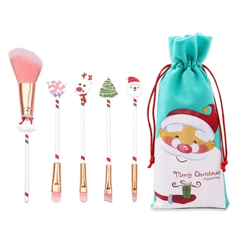 

5pcs Pro Christmas Makeup Brushes Set Foundation Powder Blush Eyeshadow Cosmetic Brush Tools