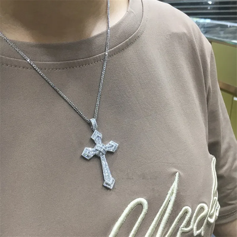 Luxury Long Diamond Cross Pendant 925 