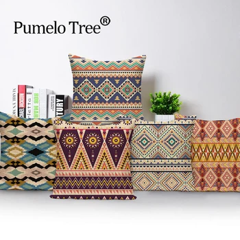 

African Style Stripe Bohemian Home Decorative Throw Pillow Covers Linen Ethnic Cushion Cover Case Retro Geometric Cushion Case