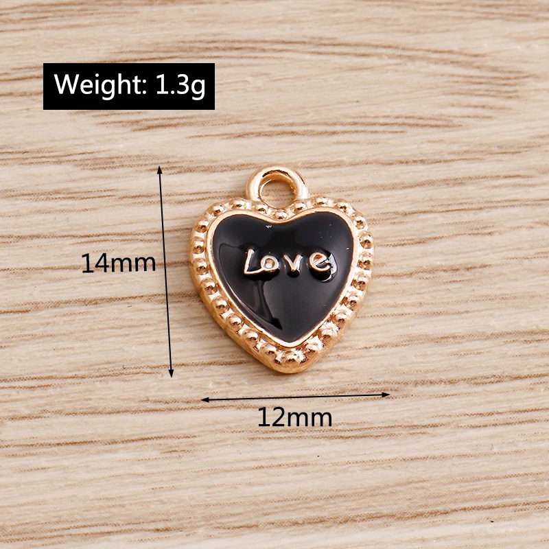 10pcs 12*14mm Lovely Love Heart Charms for Jewelry Findings Making Colorful Letter Charms Pendants Necklaces Earrings Crafting