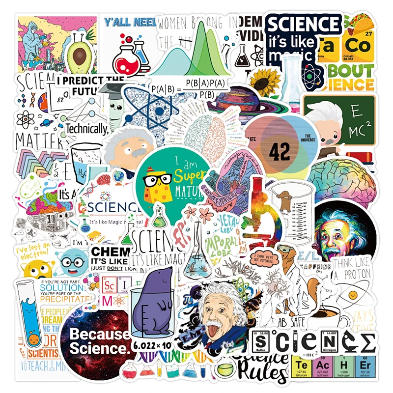 Pegatina De ciencia divertida para estudiante, elemento físico adhesivo de educación para estudiantes, bricolaje, portátil, equipaje, álbum de recortes, papelería, bicicleta, F5, 50 Uds.