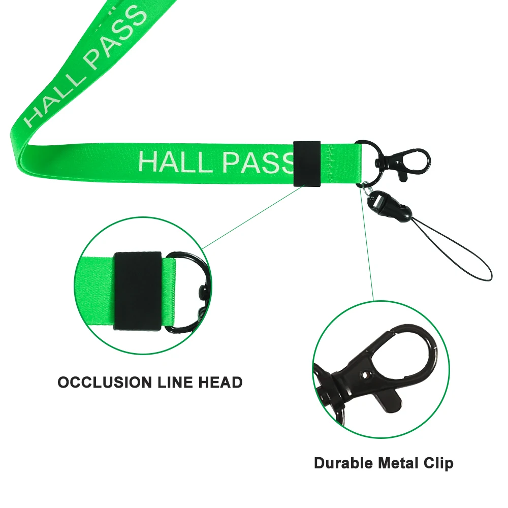 GREEN Hall Pass Lanyards and School Passes Set Keychain Lanyard ID card Holder (4)