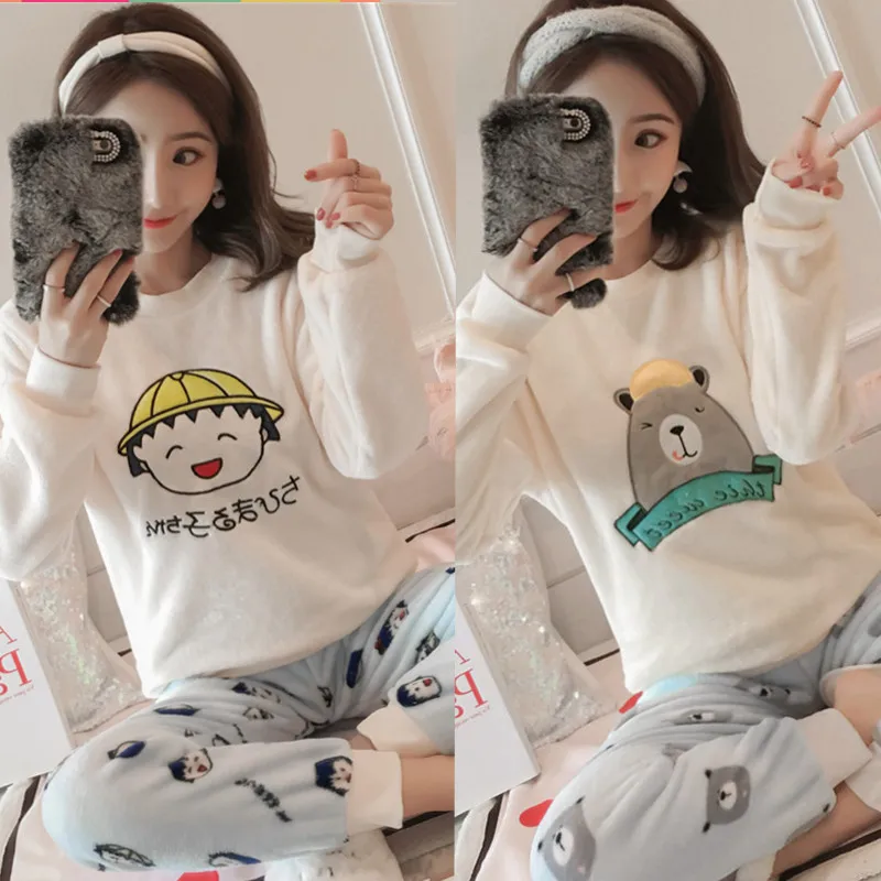 

Buy without Hesitation! Huge Loss Seckilling Send Sell Two-Piece Set INS-Style Sweet plus Velvet Warm Pajamas Tracksuit