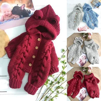 

Baby Coat Winter Baby Hooded Newborn Infant Baby Girl Boy Winter Warm Coat Knit Outwear Hooded Jumpsuit