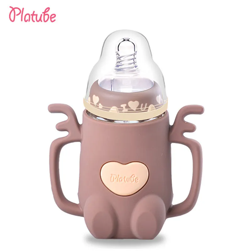 

Infant Wide Aperture Glass Feeding Bottles Baby with Silicone Cover with Handle Feeding Bottle Maternal And Child Supplies