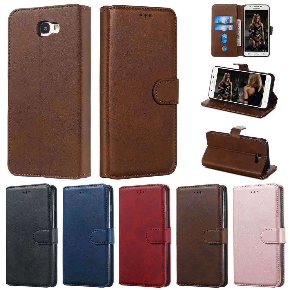 For Samsung Galaxy J7 J5 Prime J6 Plus Case Classic Calf Grain PU Leather Wallet Flip Stand Cover Protective Shell Fundas |