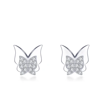 

S925 Sterling Silver Earrings Classic Boutique Popular Luxury Simple Butterfly Inlaid Zircon Wild Girl Earrings