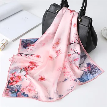 

2020 Luxury Brand Floral Small Square Satin Scarf Women Wrap Handkerchief Bandanas Silk Female Ladies Neck Head Scarves