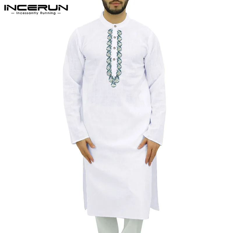 INCERUN печатных Для мужчин s мусульманское кафтан с длинным рукавом Винтаж хлопок Дубай Абаи мусульманская одежда ближневосточные арабские