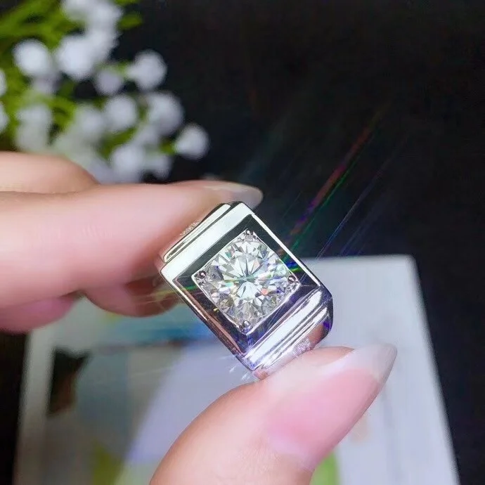 Kkmall Store круглое серебряное кольцо Moissanite 1.00ct D VVS роскошное свадебное кольцо Moissanite для мужчин серебряное кольцо 925