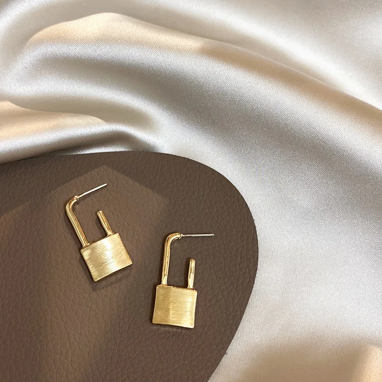 S925 Серебряная булавка Корейский Золотой замок форма большие висячие серьги для женщин аксессуары девушка подарки ювелирные изделия
