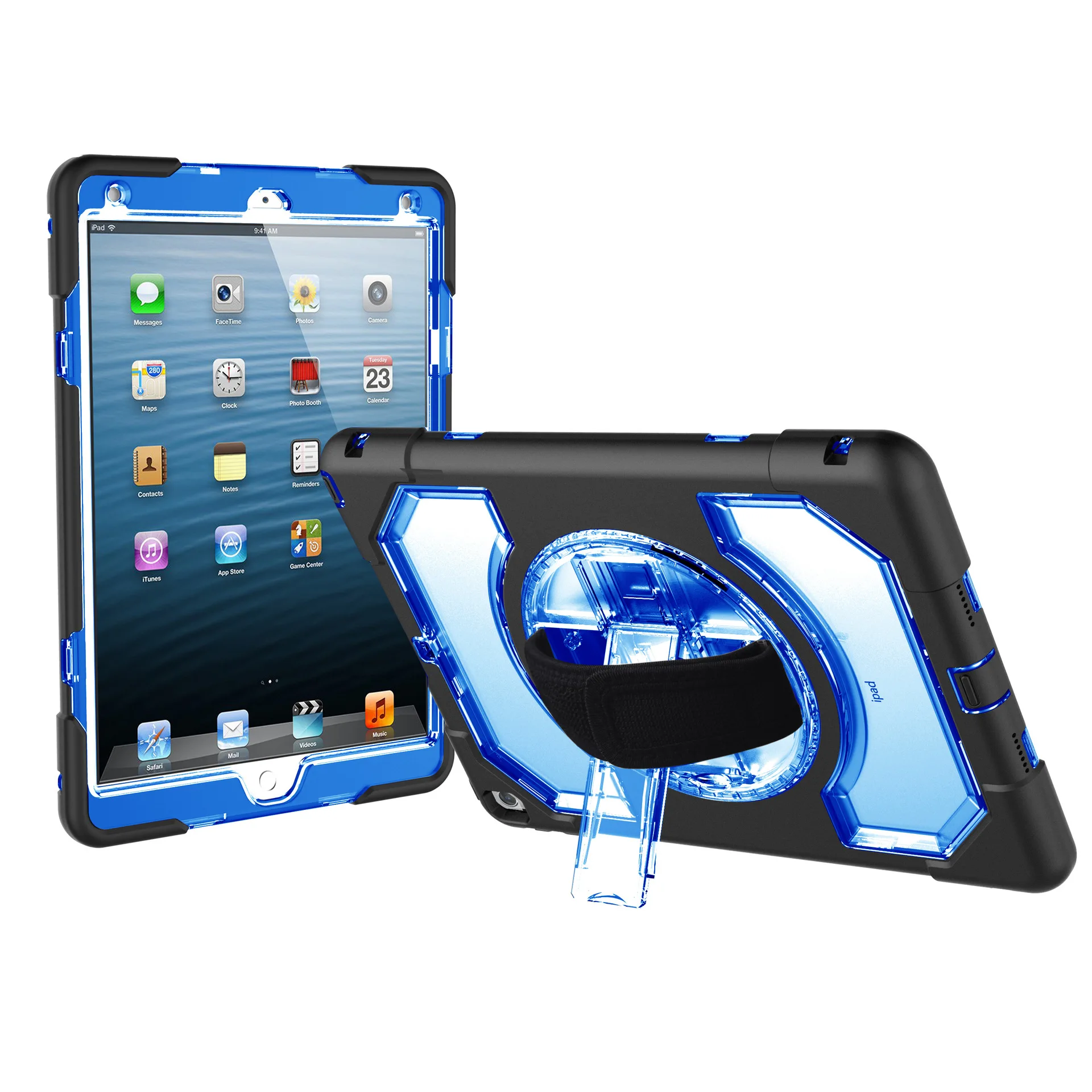 Blue Силиконовый чехол для iPad Pro, 11 дюймов, планшет с 360 поворотом, регулируемый ремешок на руку, ударопрочный чехол FHL02 - Цвет: Blue
