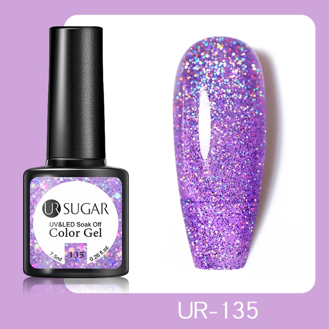 UR SUGAR 7.5ml Pink Reflective Glitter Gel Nail Polish Silver Purple Sequins Soak Off UV Gel Nail Art Manicuring Nail Gel UR-135