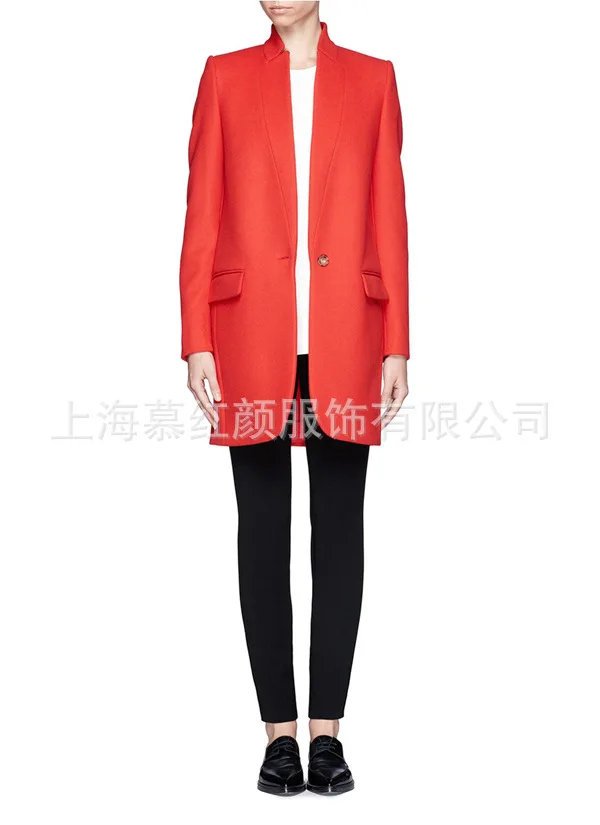 Solid Red Black Long Woolen Winter Coats Slim Warm Fashion Wool Coat and Jacket Casual Single Breasted Ladies Coats