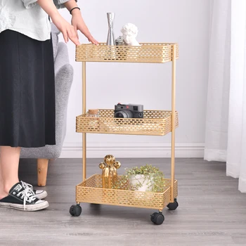 

Floor-standing Living Room Bedroom Bedside Multi-layer Storage Roller Rack Removable Nordic Wrought Iron Rack Carts With Wheels
