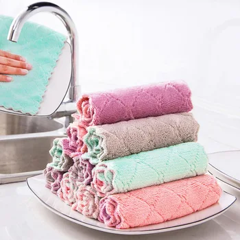 

2 Pcs/lot Kitchen Dish Towel Rags Coral Fleece Non-stick Oil Dish Cloth Absorbent Degreasing Towels Kitchen Cleaning Accessories