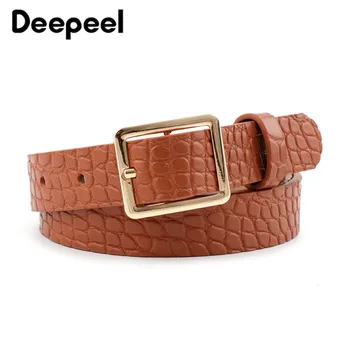 

Deepeel 1pc 2.3*105cm Luxury Fashion Waist Belts Women Alloy Square Buckle Crocodile Pattern PU Leather Belt Stylish Decoration