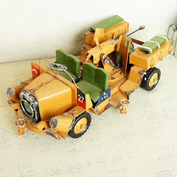 

American-Style Metal Handmade Jungle Yellow Chariot Model Decoration Home Decoration Children's Favorite