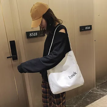 

Women Fashion Canvas With Print Letter Bag Large Capacity Solid White Yellow Dumplings shopping Bags Female Reusable Shopper Bag