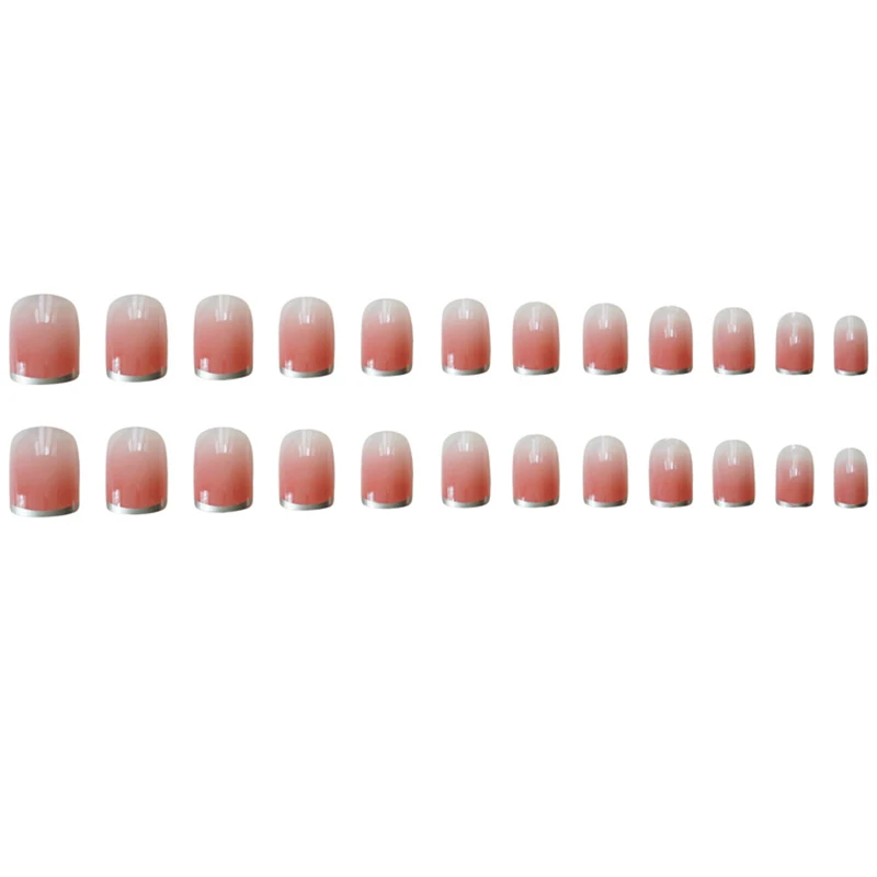 24 шт./компл. дизайн ногтей для невесты квадратная голова Серебряный кончик пальца оранжевый градиент накладные украшения для маникюра поддельные ногти с клеем
