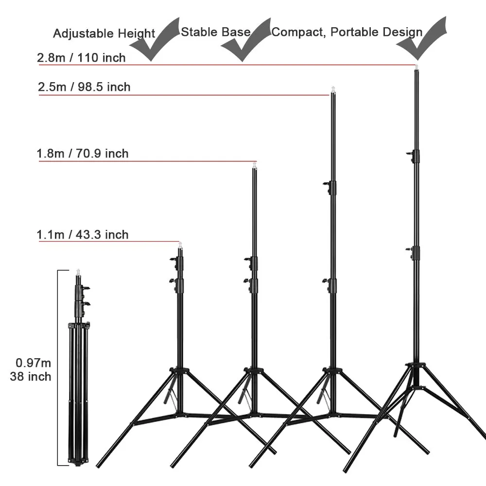 Max entension 280cm LED lighting stand tripod Ajustable Photo Studio Accessories For Softbox Photo Video Lighting Flashgun Lamps