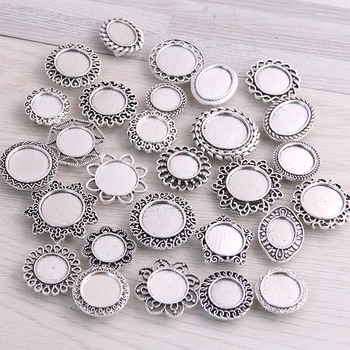 

SWEET BELL 18PCS 28 Styles Leather Beads Antique Blank Cabochon Setting Diy Bracelets Making Supplies For 10mm Leather