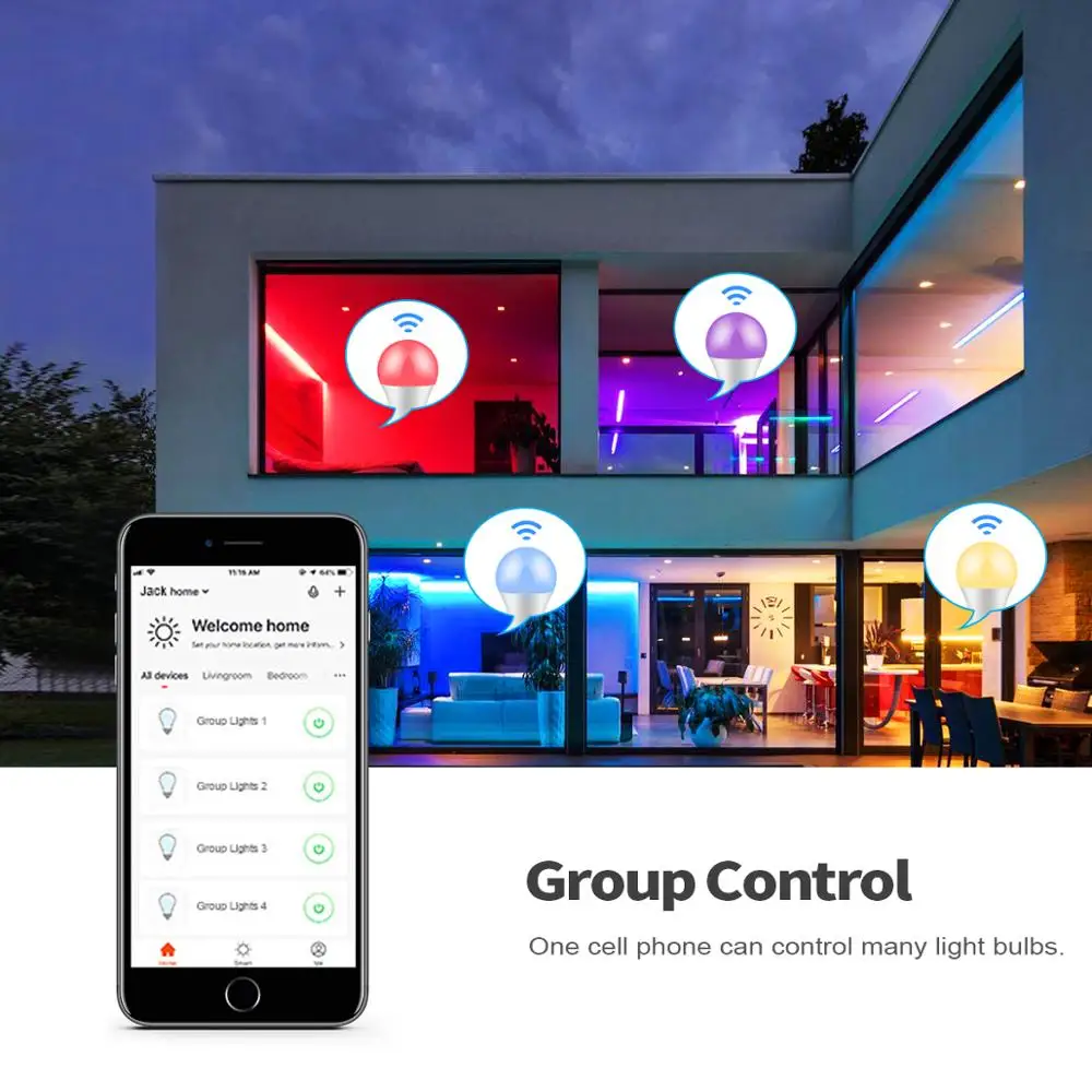 Умсветильник Светодиодная лампа Tuya RGB Smart Life 2 4G Wi Fi светодиодная с изменением
