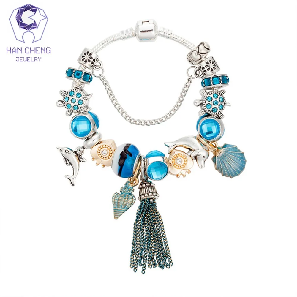 

HanCheng Hot Luxury Boho Tassel Heart Charm Bracelet Shell Rhinestone Crystal Glass Beads Bracelets & Bangles for Women Jewelry