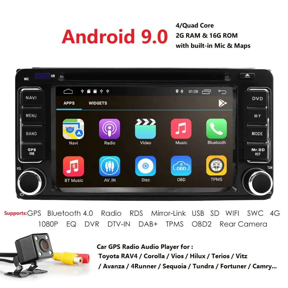 Autoradio 2 din Android 9.0 Car DVD Multimedia Player For Toyota Land cruise 100 200 prado120 150 RAV4 COROLLA Camry yaris Hilux |