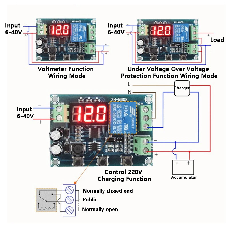 

XH-M608 DC6-40V Battery Charge Discharge Module Integrated Voltmeter Undervoltage Overvoltage Protection Timing Discharge Board