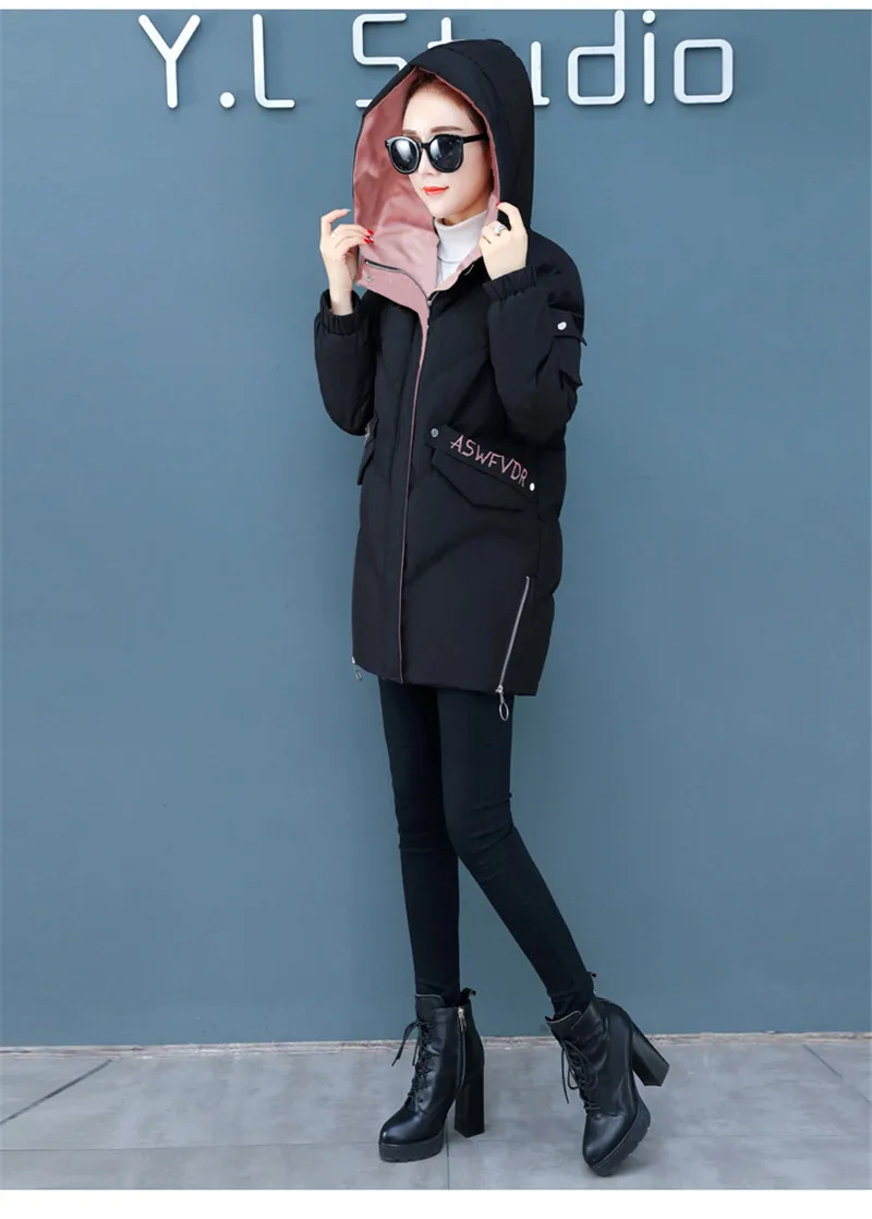 Женские зимние куртки, утепленная теплая куртка на молнии с капюшоном, хлопковая парка, куртка женская с подкладкой, длинный ватник, Feminina R1090