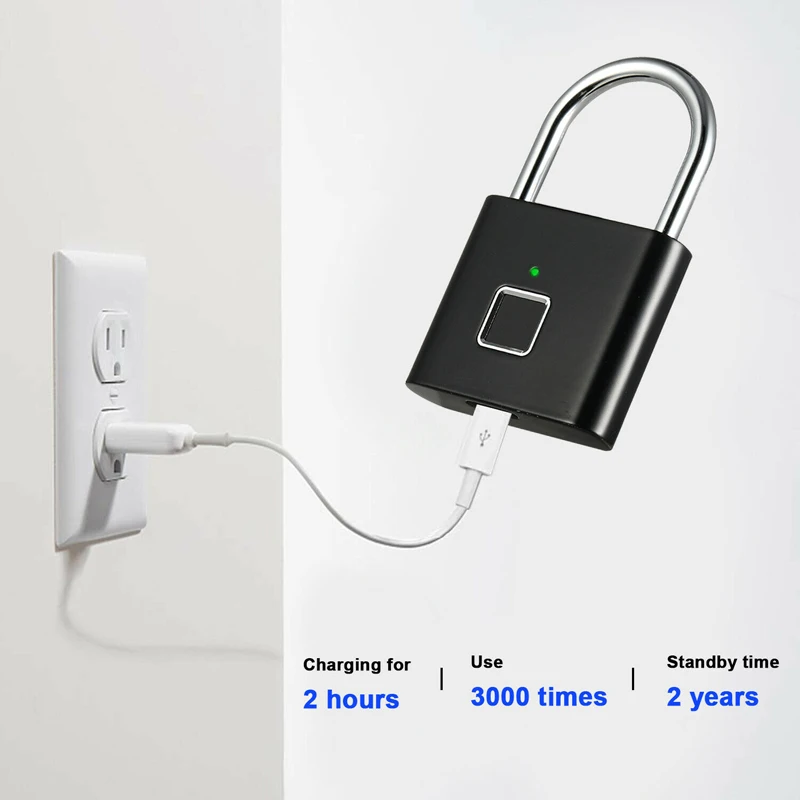 Smart Fingerprint Lock Keyless Anti-theft Security Door Padlock IP65 Waterproof USB Rechargeable Fingerprint Padlock
